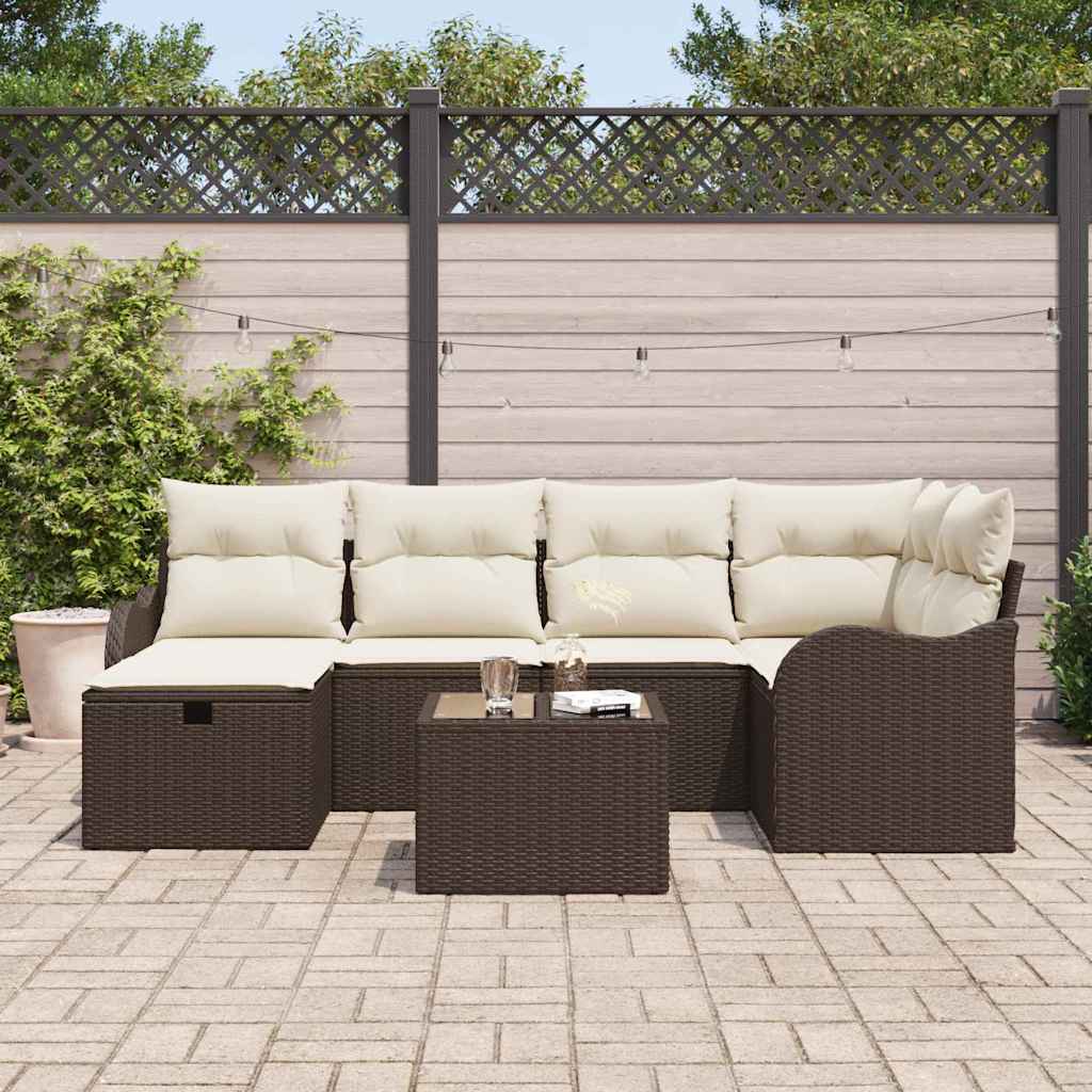 Garten-Sofa-Set 7 pcs Braun und Creme 232,5 x 122,5 x 85 cm