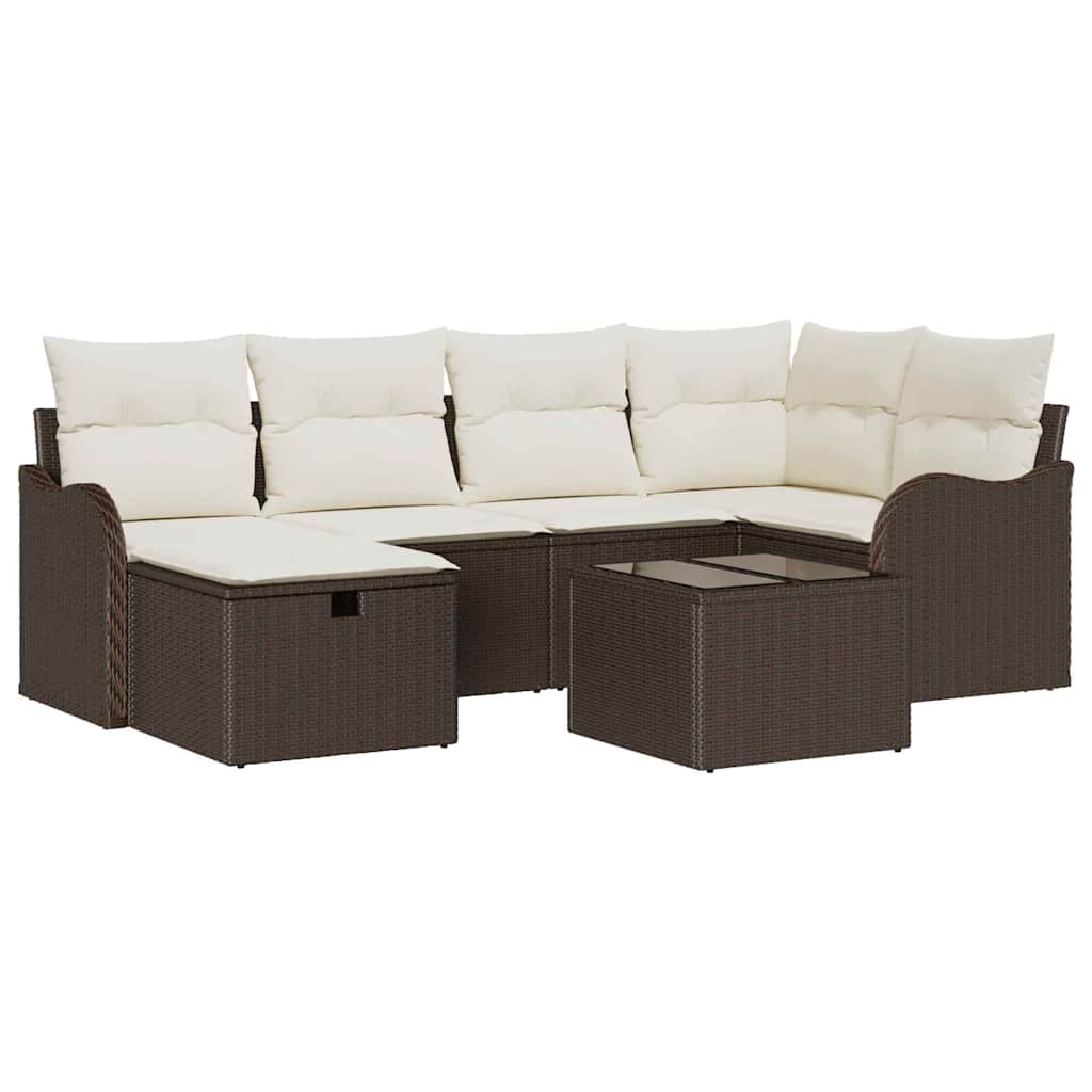 Garten-Sofa-Set 7 pcs Braun und Creme 232,5 x 122,5 x 85 cm