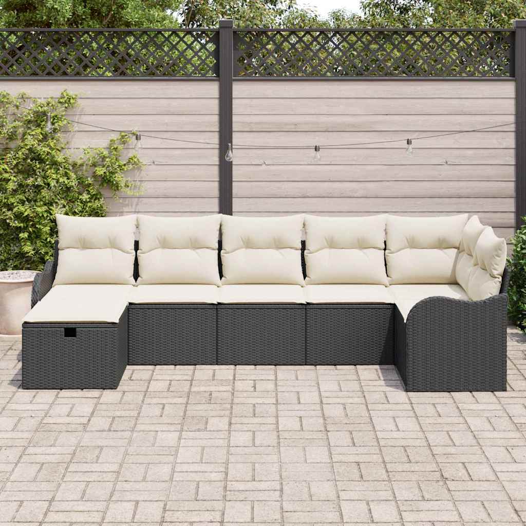 Garten-Sofa-Set 7 pcs Schwarz und Creme 287.5 x 122.5 x 85 cm