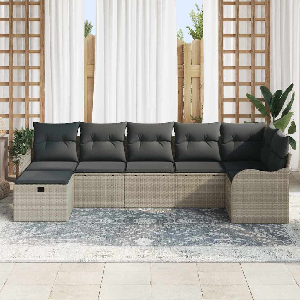 Garten-Sofa-Set mit Kissen 7 pcs Hellgrau 287.5 x 122.5 x 85 cm
