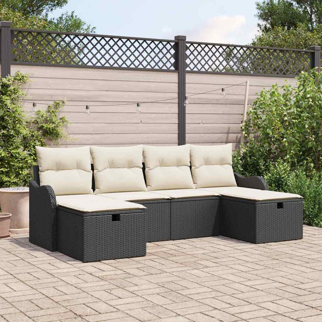 Garten-Sofa-Set 6 pcs Schwarz und Creme 231 x 117 x 85 cm