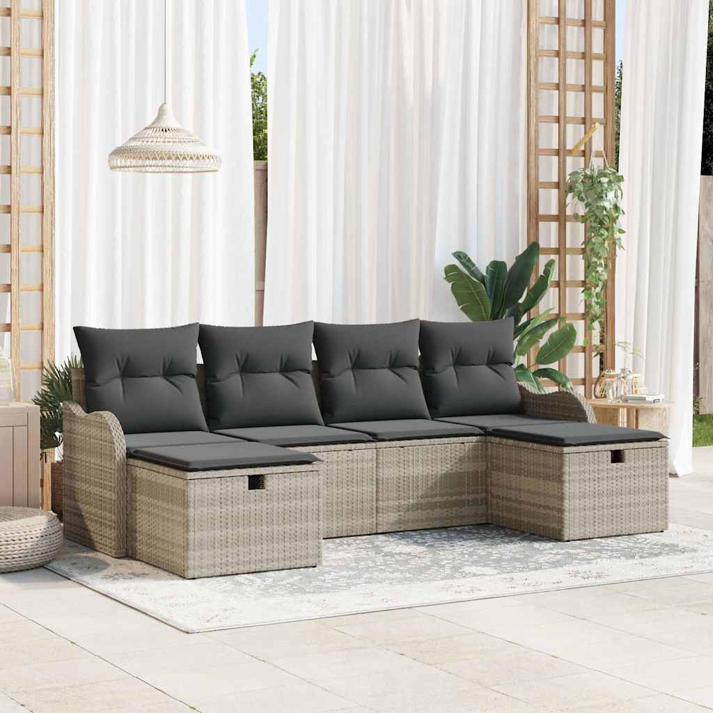 Garten-Sofa-Set 6 pcs Hellgrau 231 x 117 x 85 cm Poly Rattan