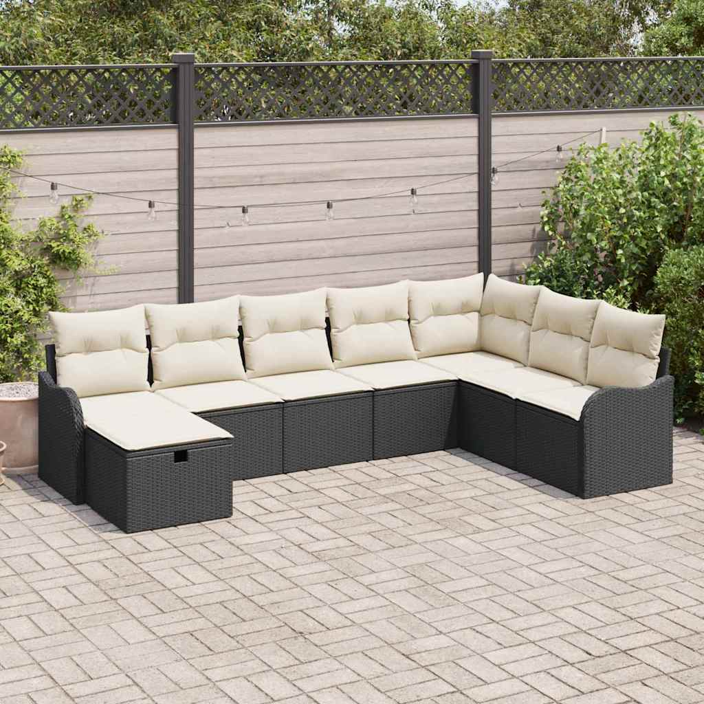 Garten-Sofa-Set 8 pcs Schwarz und Creme 287,5 x 177,5 x 85 cm