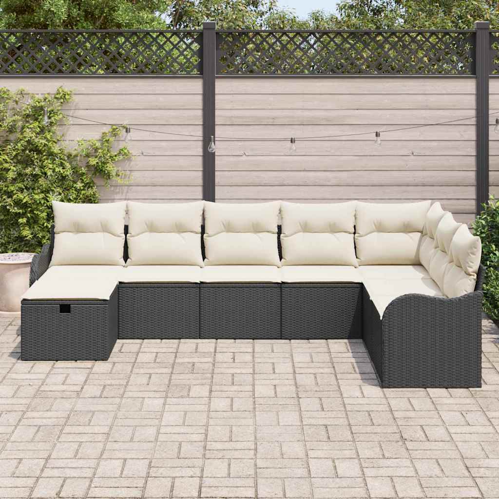 Garten-Sofa-Set 8 pcs Schwarz und Creme 287,5 x 177,5 x 85 cm