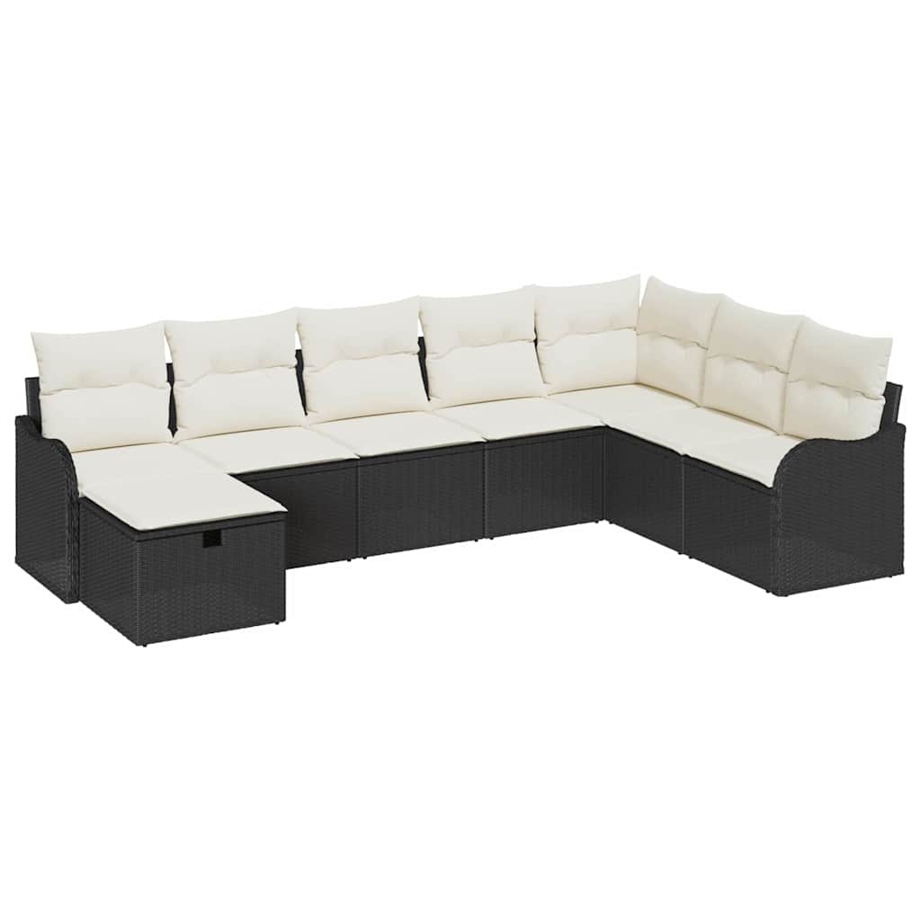 Garten-Sofa-Set 8 pcs Schwarz und Creme 287,5 x 177,5 x 85 cm