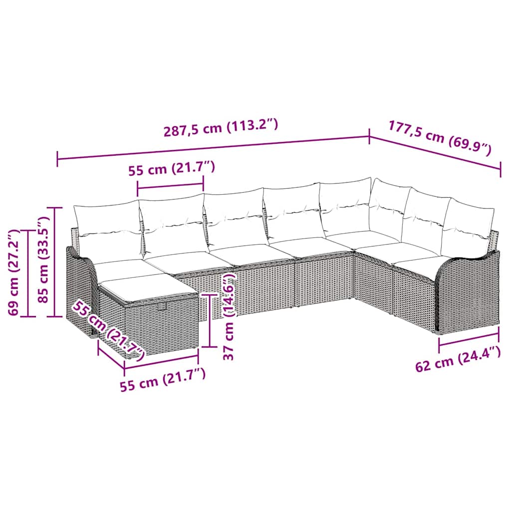 Garten-Sofa-Set 8 pcs Schwarz und Creme 287,5 x 177,5 x 85 cm