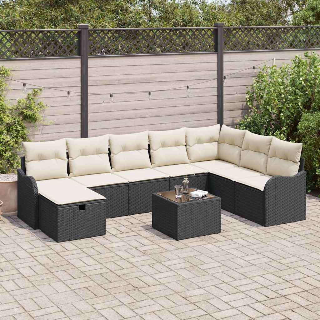 Garten-Sofa-Set 9 pcs Schwarz und Creme 287,5 x 177,5 x 85 cm