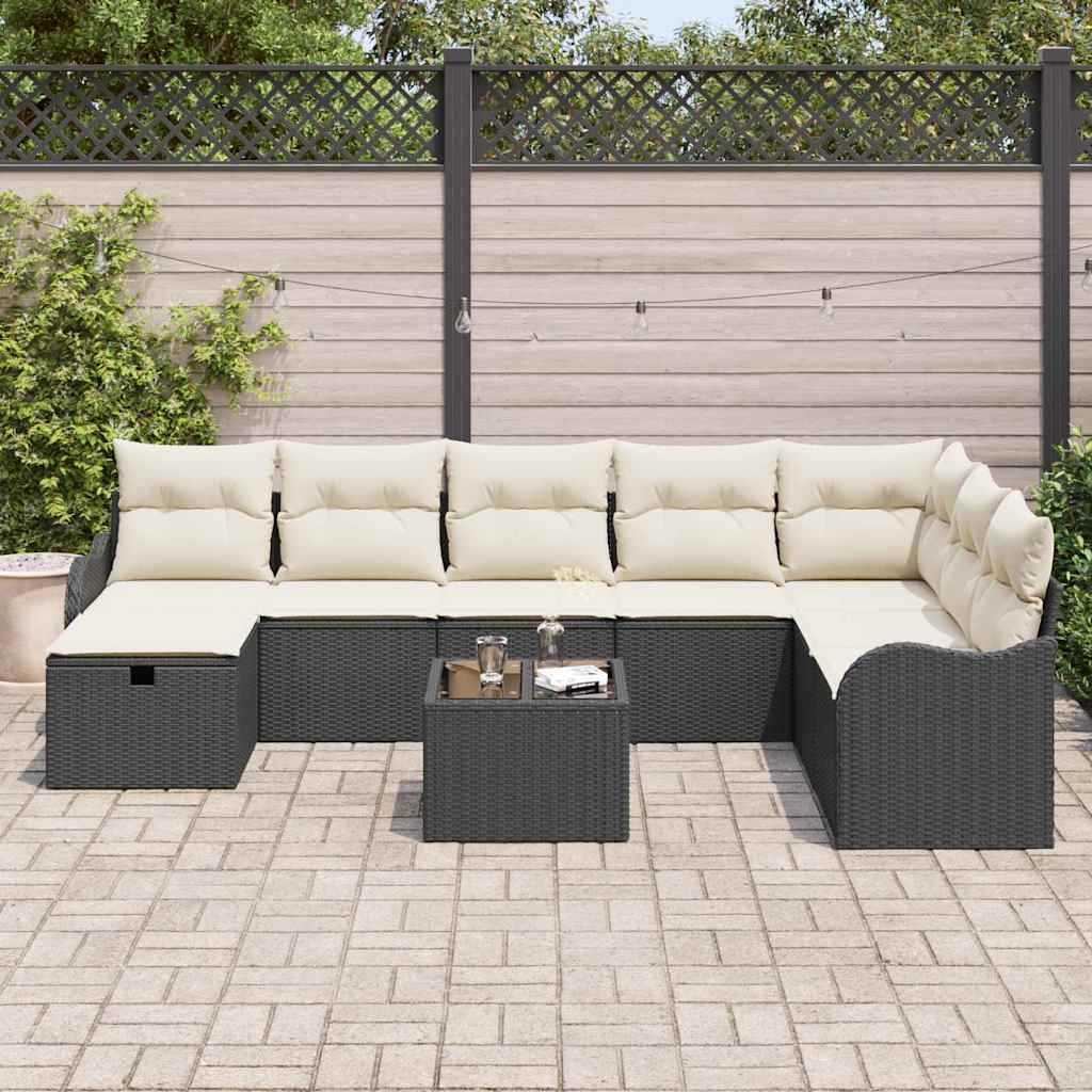 Garten-Sofa-Set 9 pcs Schwarz und Creme 287,5 x 177,5 x 85 cm