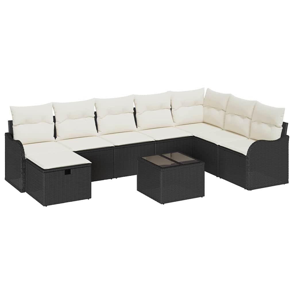 Garten-Sofa-Set 9 pcs Schwarz und Creme 287,5 x 177,5 x 85 cm