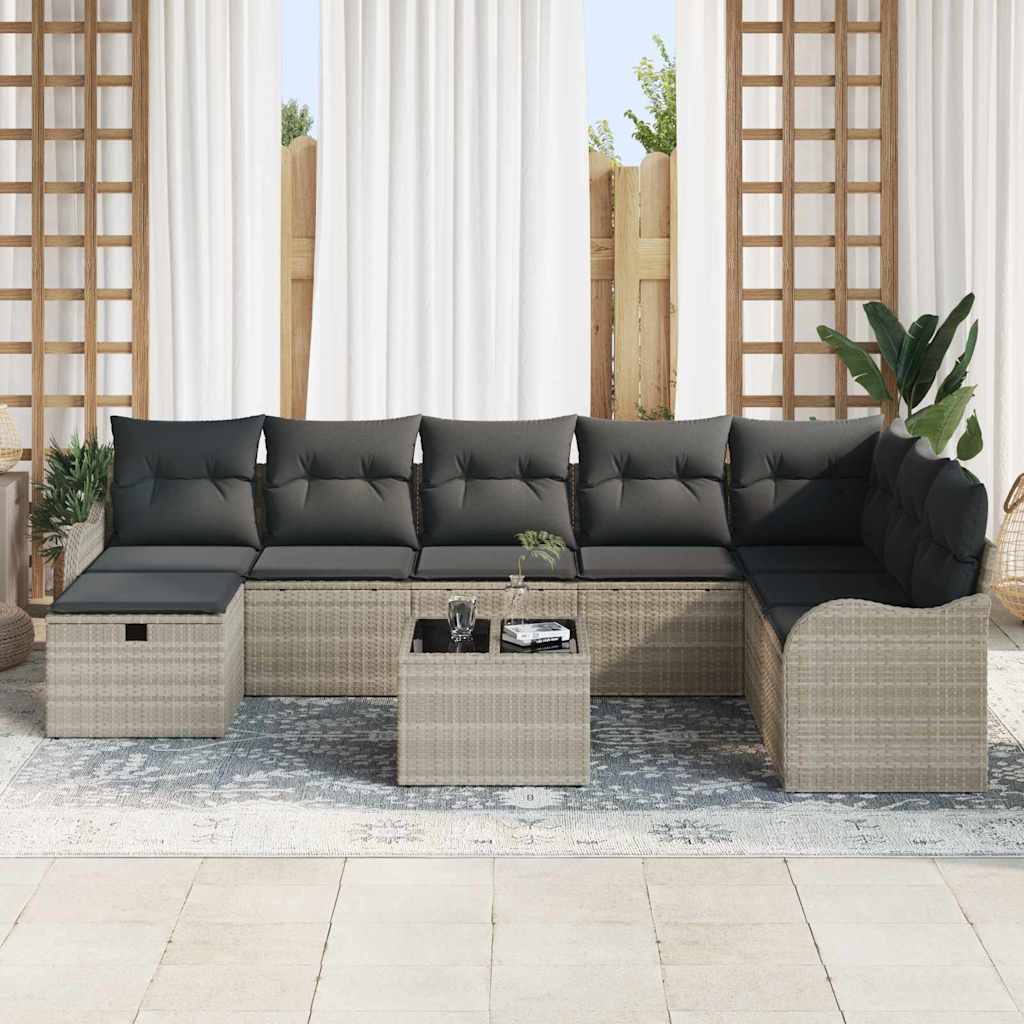 Garten-Sofa-Set mit Kissen 9 pcs Hellgrau 287,5 x 177,5 x 85 cm