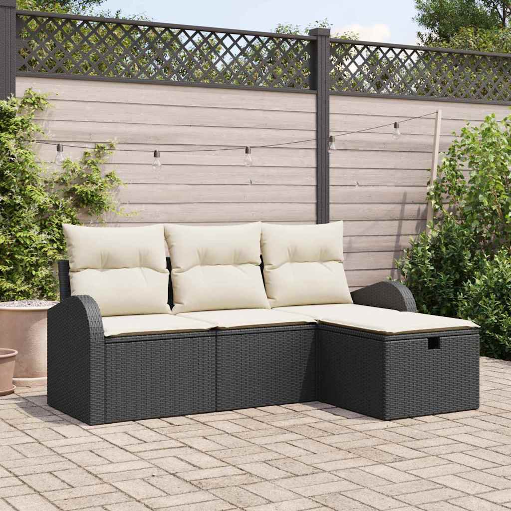 Garten-Sofa-Set 4 pcs Schwarz und Creme 179 x 117 x 85 cm
