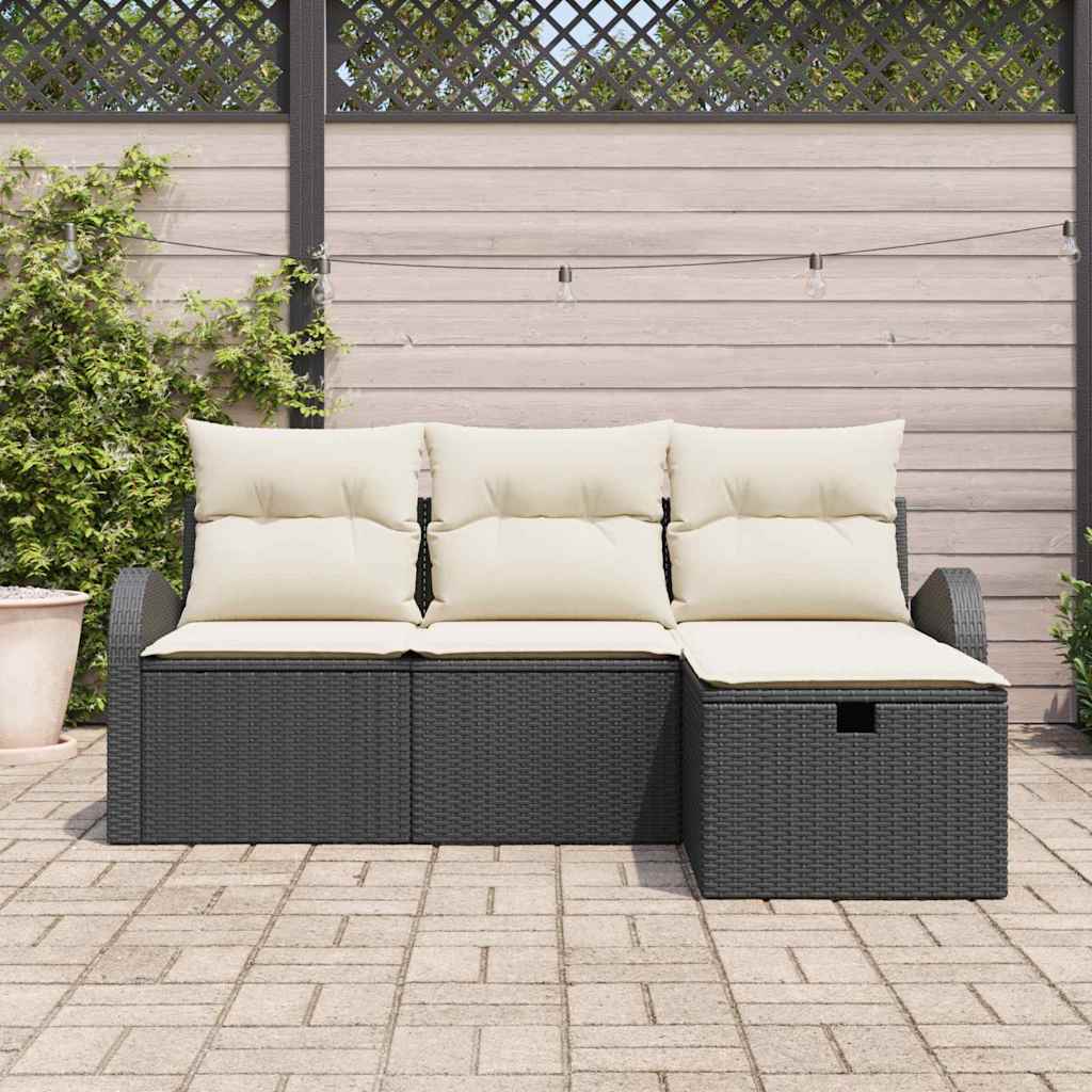 Garten-Sofa-Set 4 pcs Schwarz und Creme 179 x 117 x 85 cm