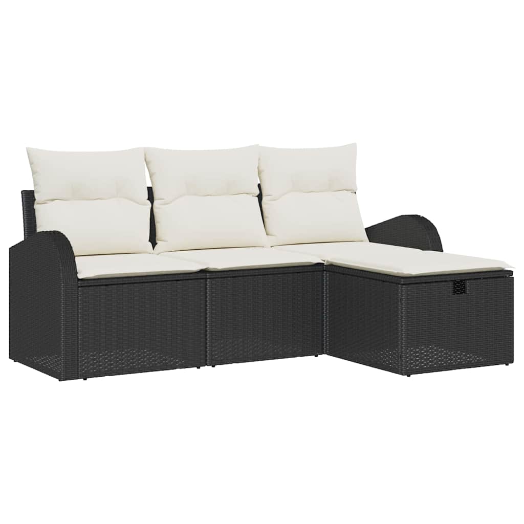 Garten-Sofa-Set 4 pcs Schwarz und Creme 179 x 117 x 85 cm