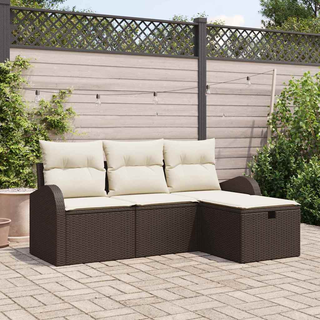 Garten-Sofa-Set 4 pcs Braun und Creme 179 x 117 x 85 cm