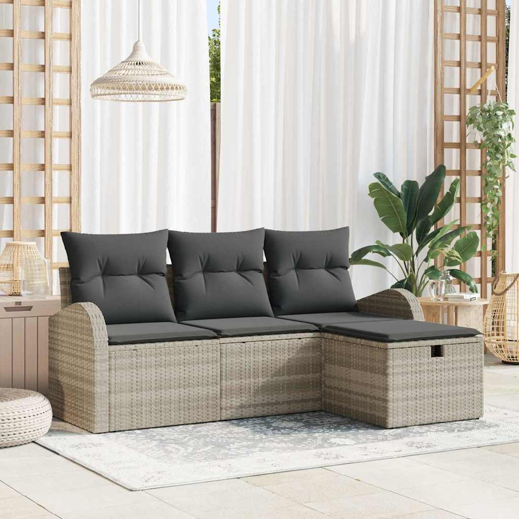 Garten-Sofa-Set 4 pcs Hellgrau 179 x 117 x 85 cm Poly Rattan