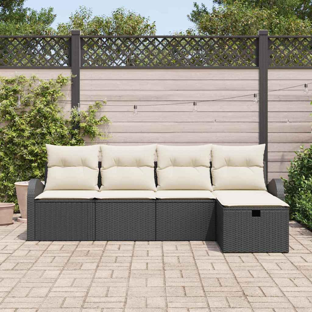 Garten-Sofa-Set 5 pcs Schwarz und Creme 234 x 117 x 85 cm