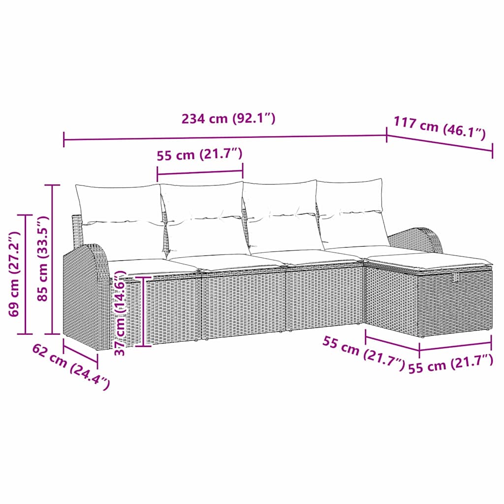 Garten-Sofa-Set 5 pcs Hellgrau 234 x 117 x 85 cm Poly Rattan