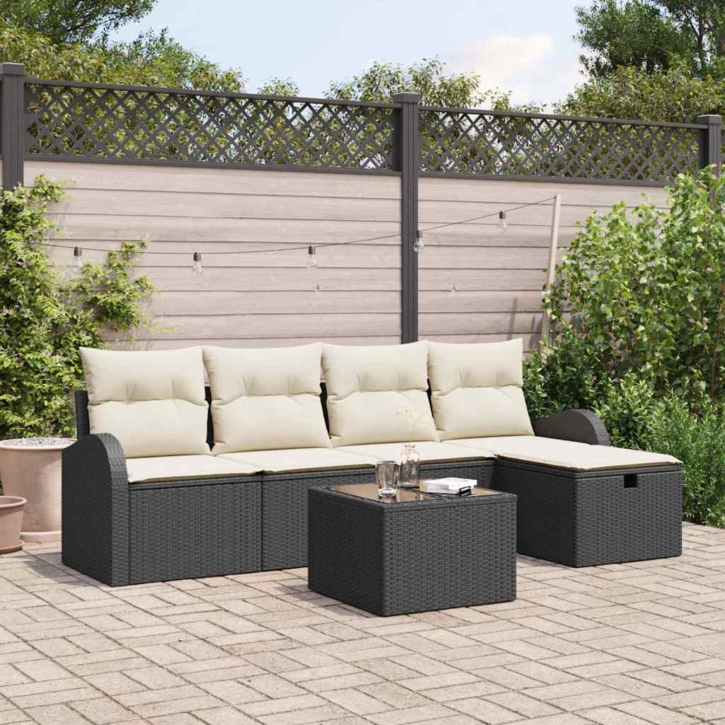 Garten-Sofa-Set 6 pcs Schwarz und Creme 234 x 117 x 85 cm