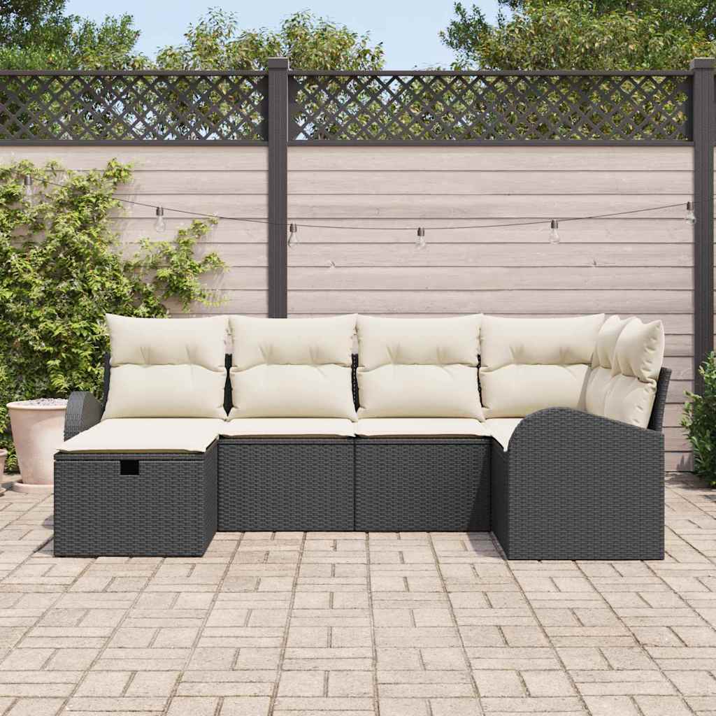 Garten-Sofa-Set 6 pcs Schwarz und Creme 234 x 124 x 85 cm