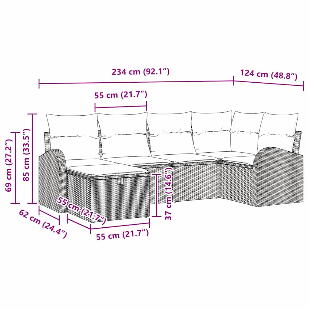 Garten-Sofa-Set 6 pcs Hellgrau 234 x 124 x 85 cm Poly Rattan