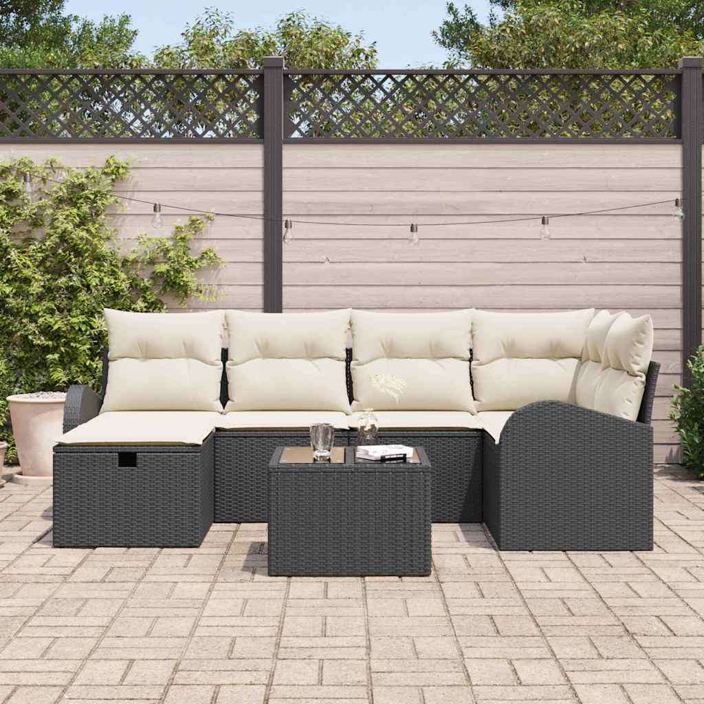 Garten-Sofa-Set 7 pcs Schwarz und Creme 234 x 124 x 85 cm