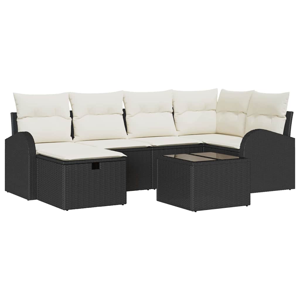 Garten-Sofa-Set 7 pcs Schwarz und Creme 234 x 124 x 85 cm