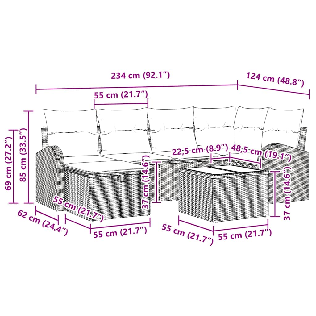 Garten-Sofa-Set 7 pcs Schwarz und Creme 234 x 124 x 85 cm