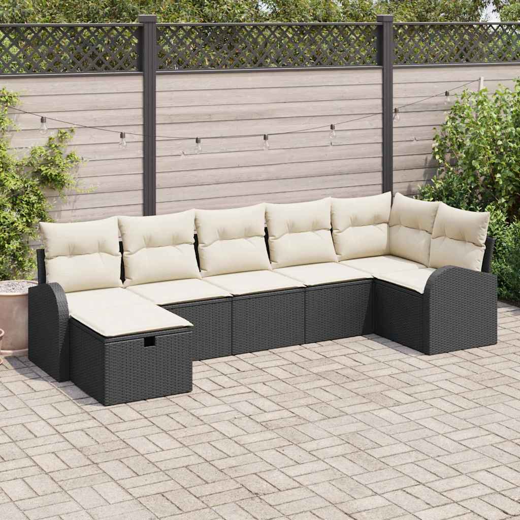 Garten-Sofa-Set 7 pcs Schwarz und Creme 289 x 124 x 85 cm