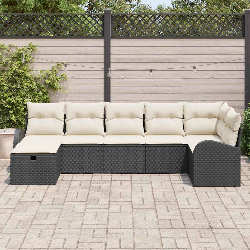 Garten-Sofa-Set 7 pcs Schwarz und Creme 289 x 124 x 85 cm