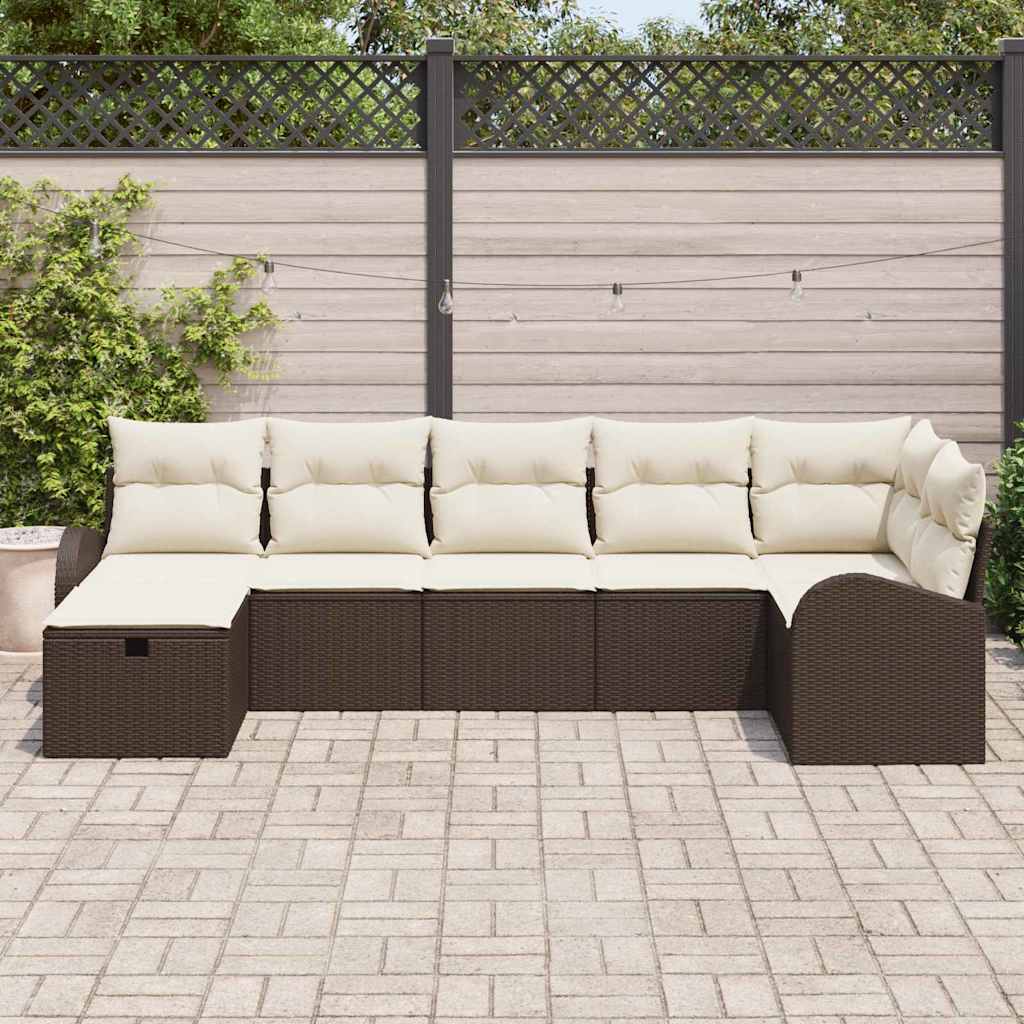 Garten-Sofa-Set 7 pcs Braun und Creme 289 x 124 x 85 cm