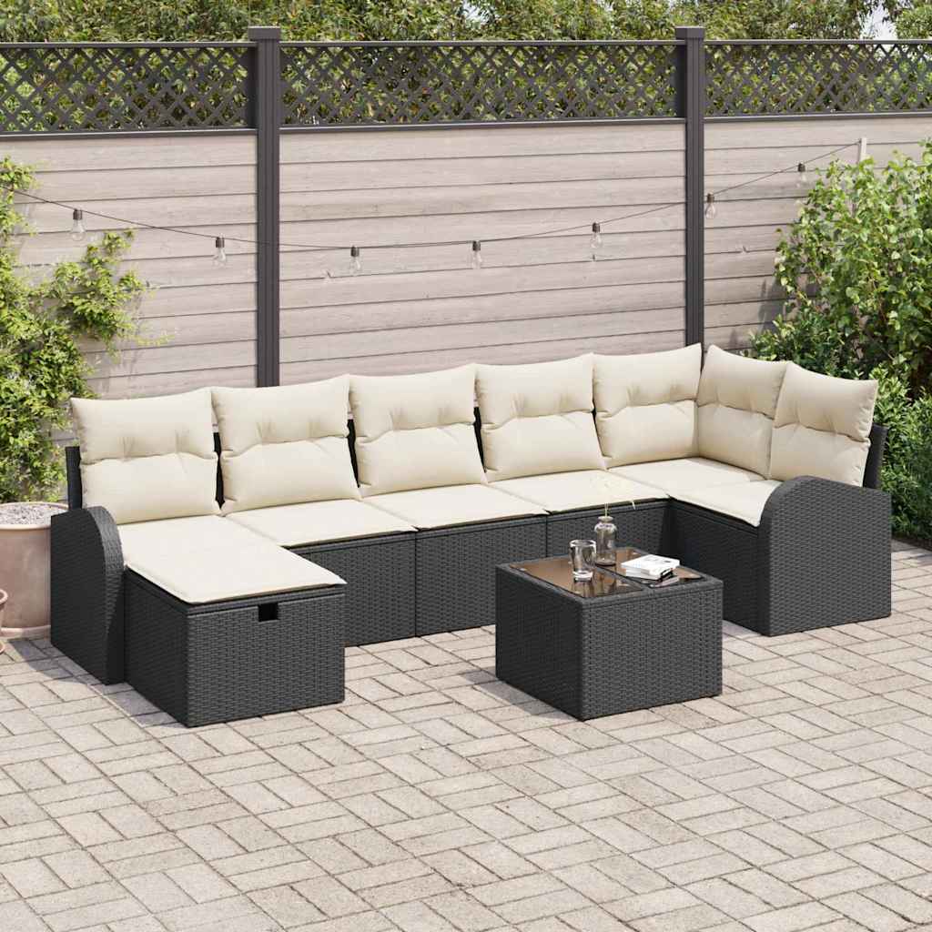 Garten-Sofa-Set 8 pcs Schwarz und Creme 289 x 124 x 85 cm