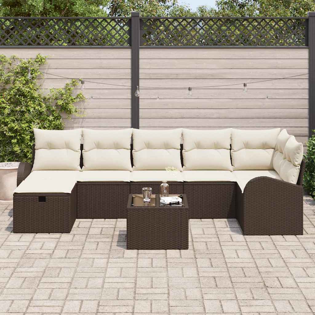 Garten-Sofa-Set 8 pcs Braun und Creme 289 x 124 x 85 cm
