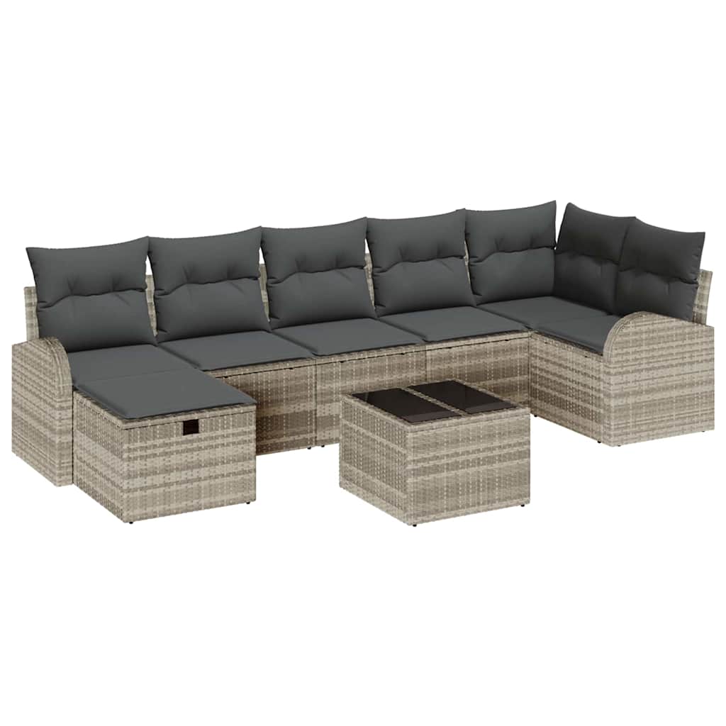 Garten-Sofa-Set 8 pcs Hellgrau 289 x 124 x 85 cm Poly Rattan