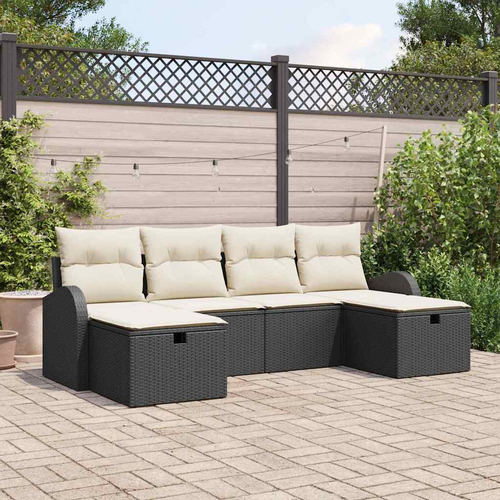 Garten-Sofa-Set 6 pcs Schwarz und Creme 234 x 117 x 85 cm