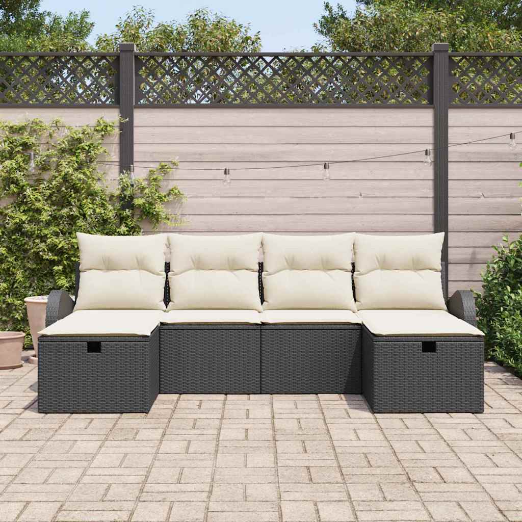 Garten-Sofa-Set 6 pcs Schwarz und Creme 234 x 117 x 85 cm