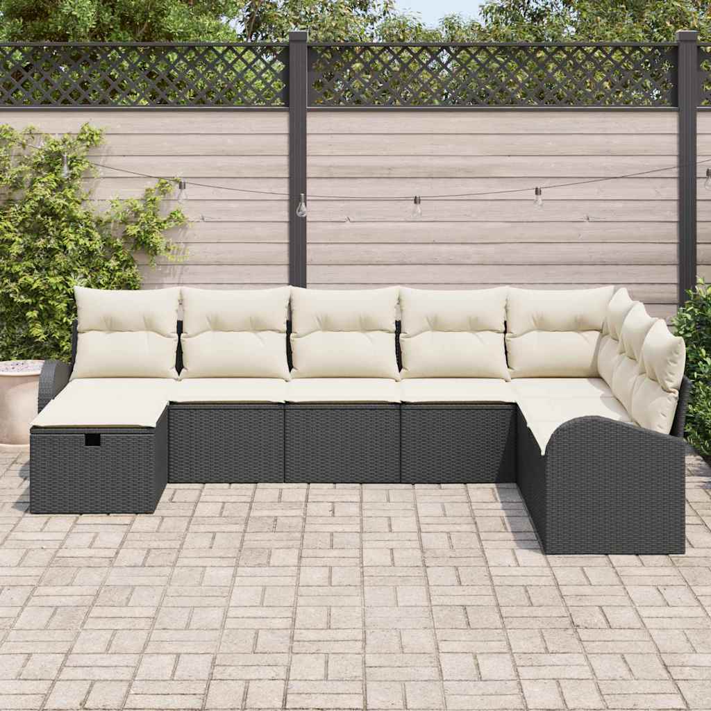 Garten-Sofa-Set 8 pcs Schwarz und Creme 289 x 179 x 85 cm