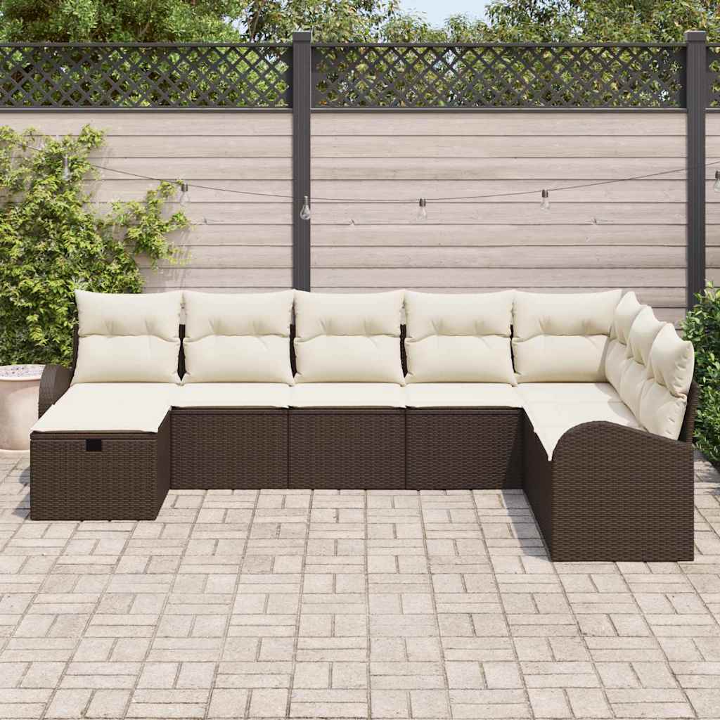 Garten-Sofa-Set 8 pcs Braun und Creme 289 x 179 x 85 cm
