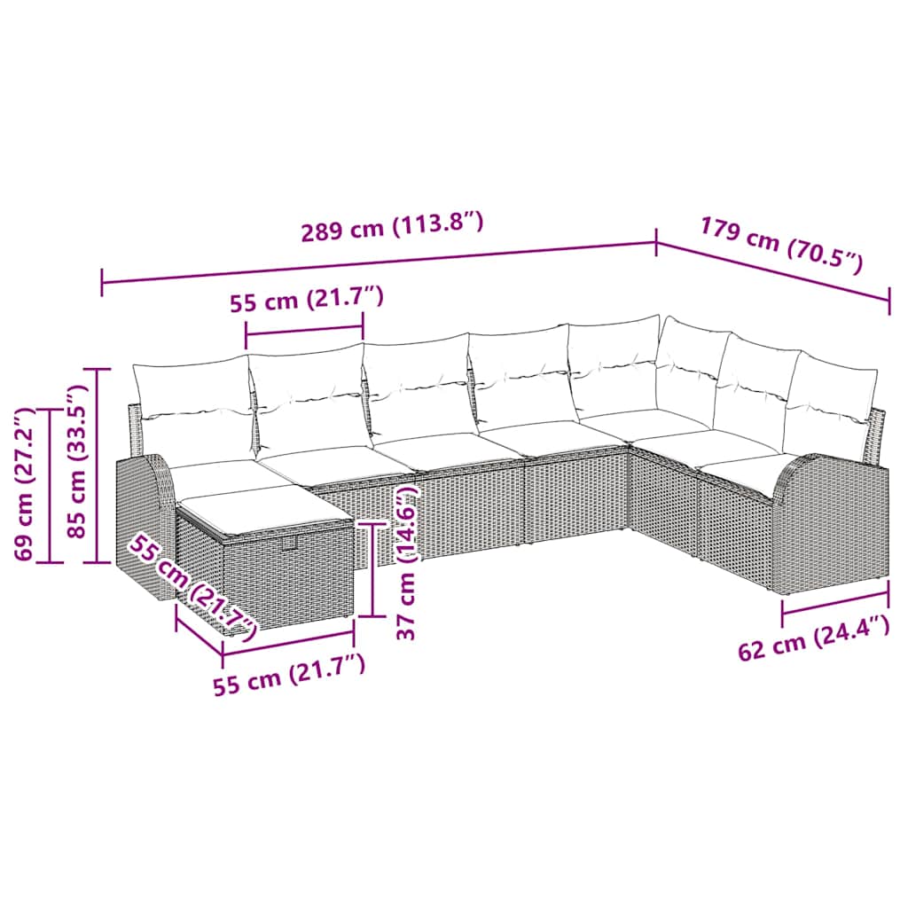 Garten-Sofa-Set 8 pcs Braun und Creme 289 x 179 x 85 cm