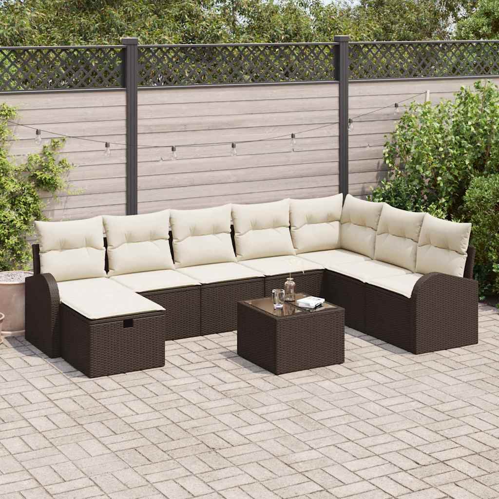 Garten-Sofa-Set 9 pcs Braun und Creme 289 x 179 x 85 cm