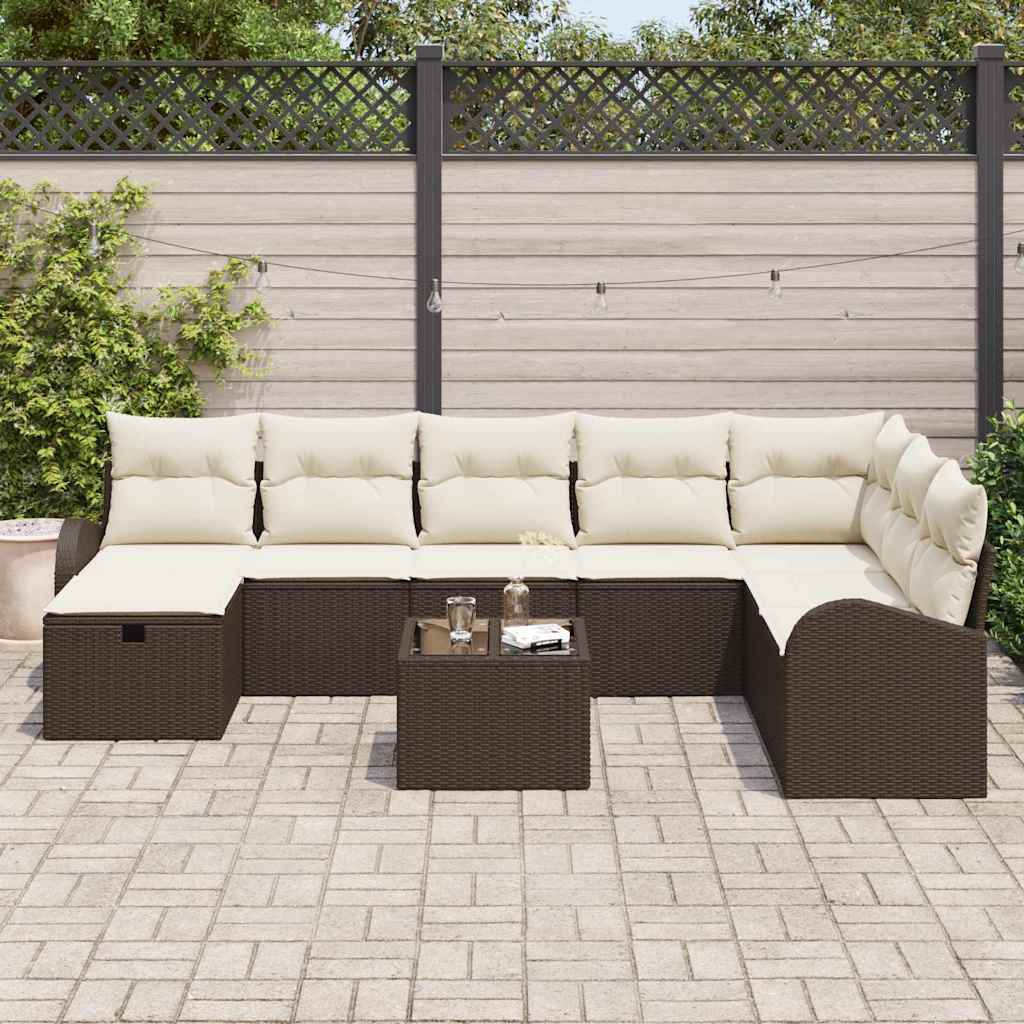 Garten-Sofa-Set 9 pcs Braun und Creme 289 x 179 x 85 cm