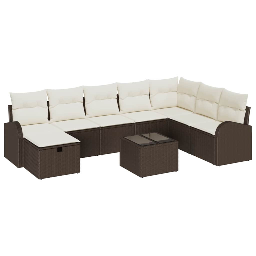 Garten-Sofa-Set 9 pcs Braun und Creme 289 x 179 x 85 cm