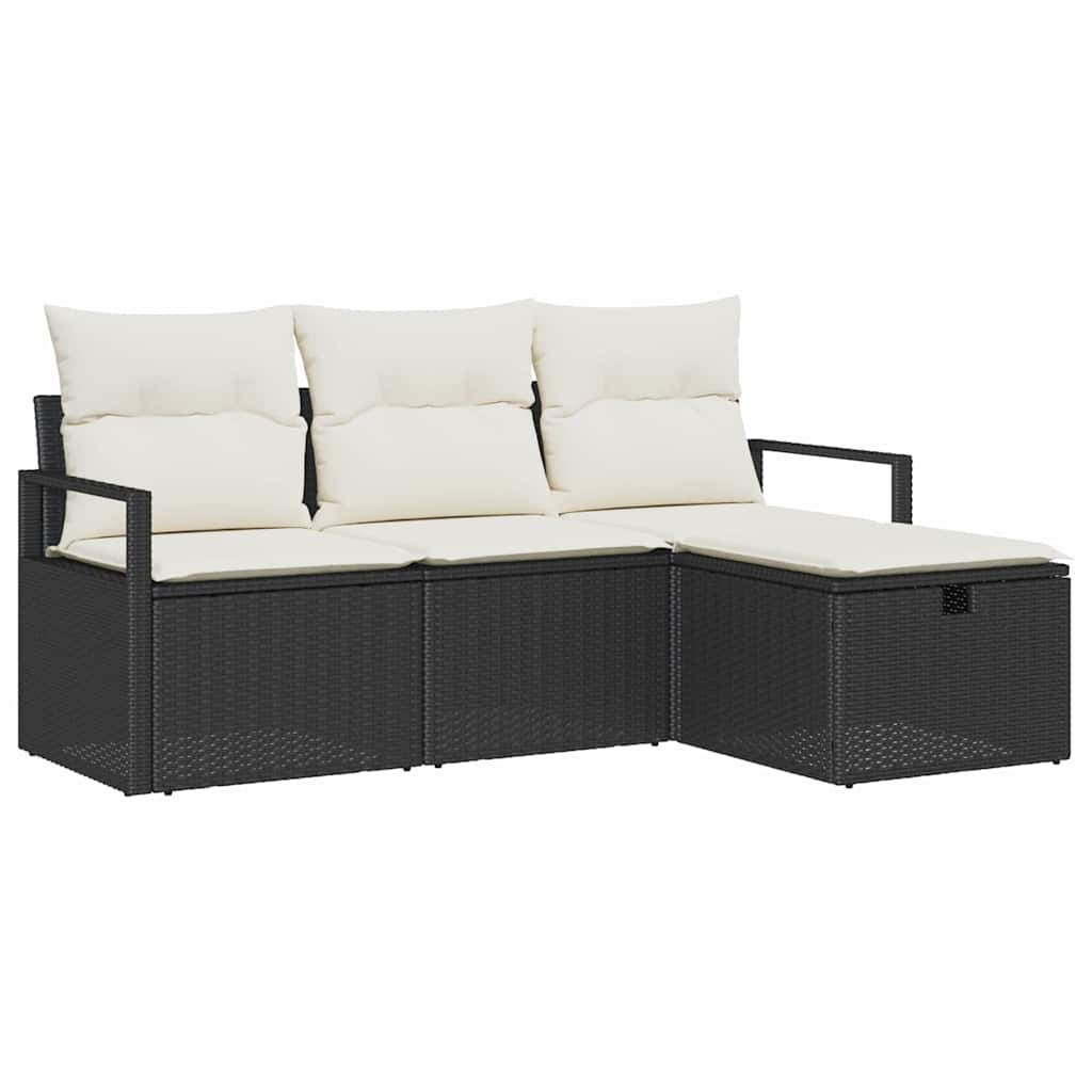 Garten-Sofa-Set 4 pcs Schwarz und Creme 175 x 117 x 85 cm