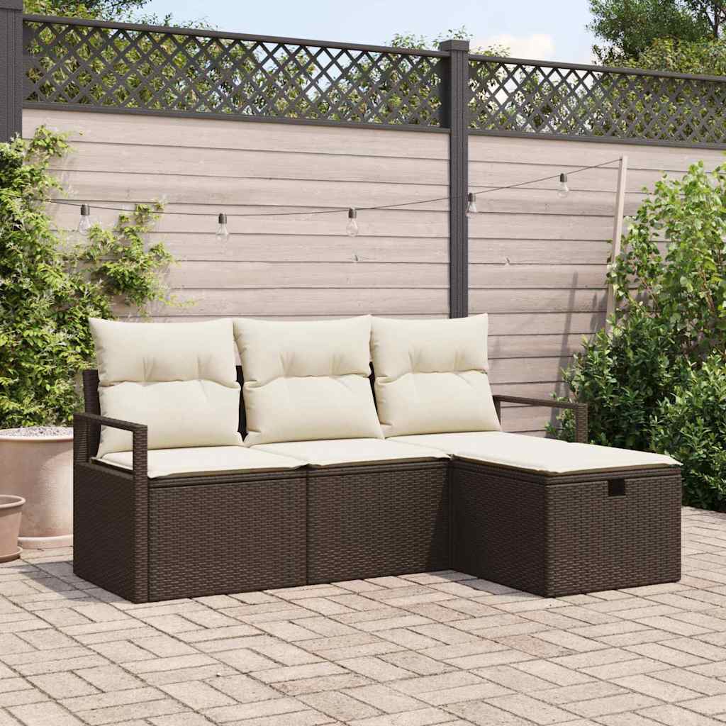 Garten-Sofa-Set 4 pcs Braun und Creme 175 x 117 x 85 cm