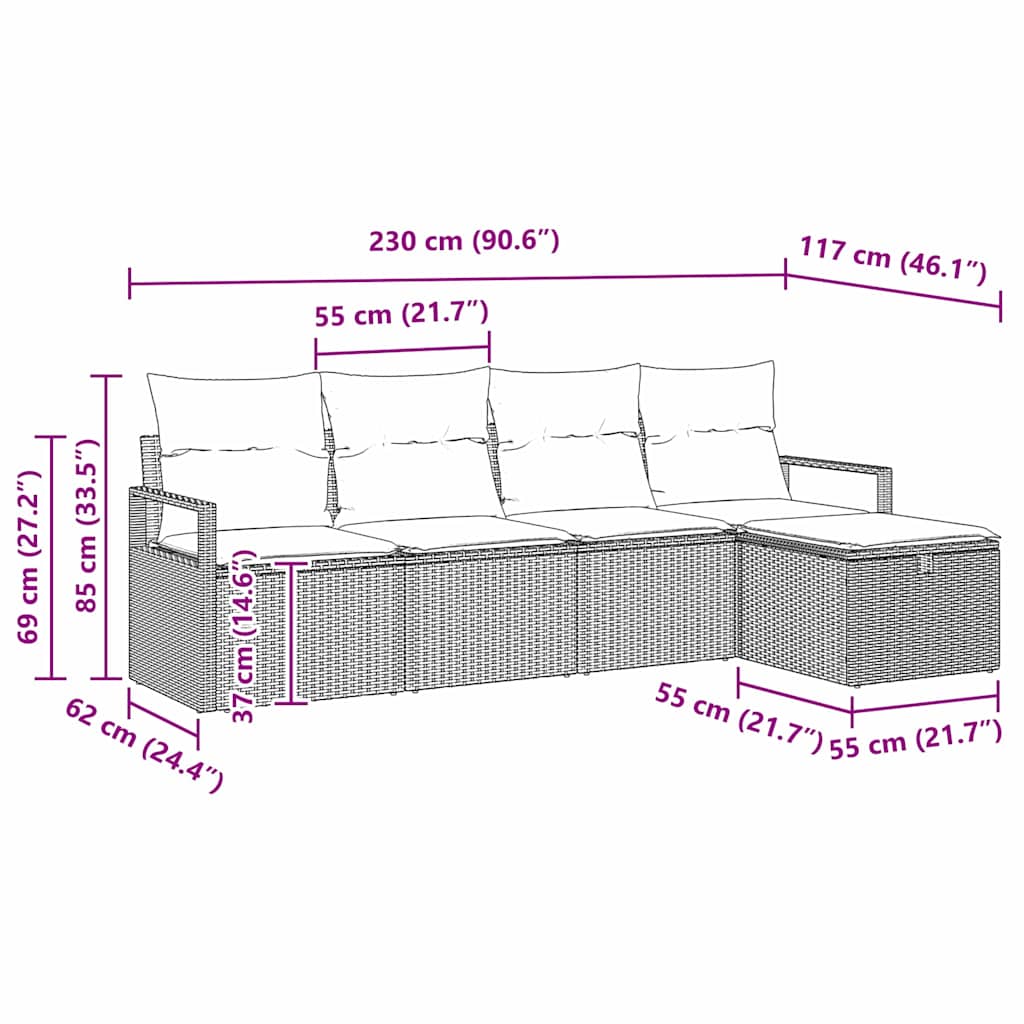 Garten-Sofa-Set 5 pcs Hellgrau 230 x 117 x 85 cm Poly Rattan