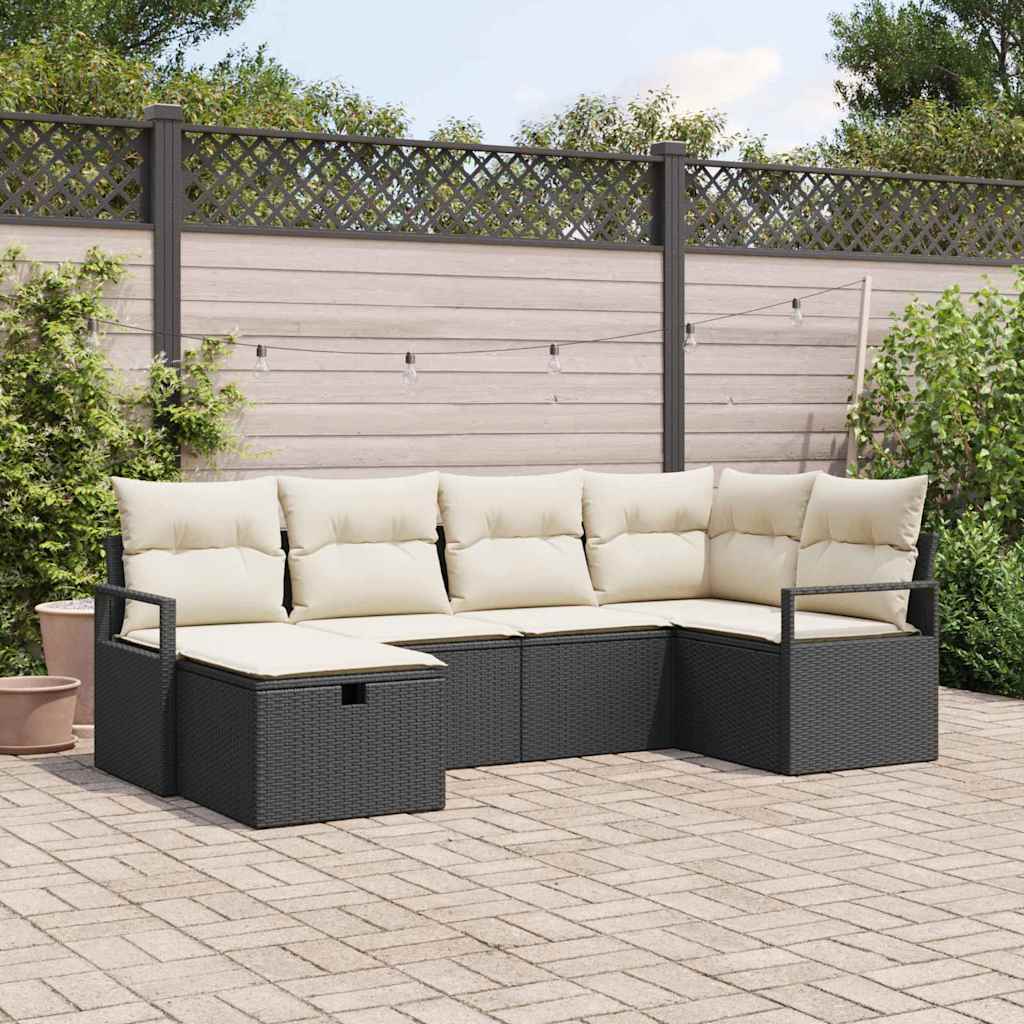 Garten-Sofa-Set 6 pcs Schwarz und Creme 232 x 122 x 85 cm