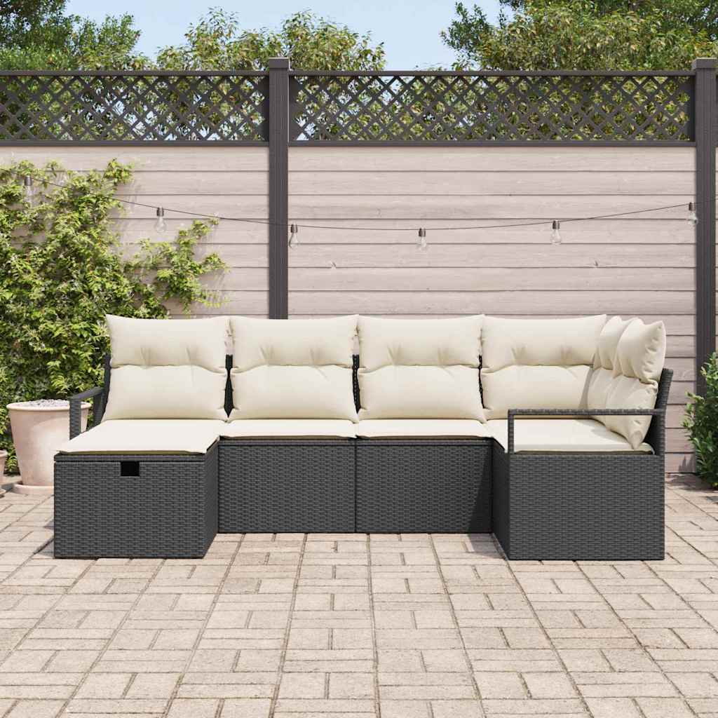 Garten-Sofa-Set 6 pcs Schwarz und Creme 232 x 122 x 85 cm