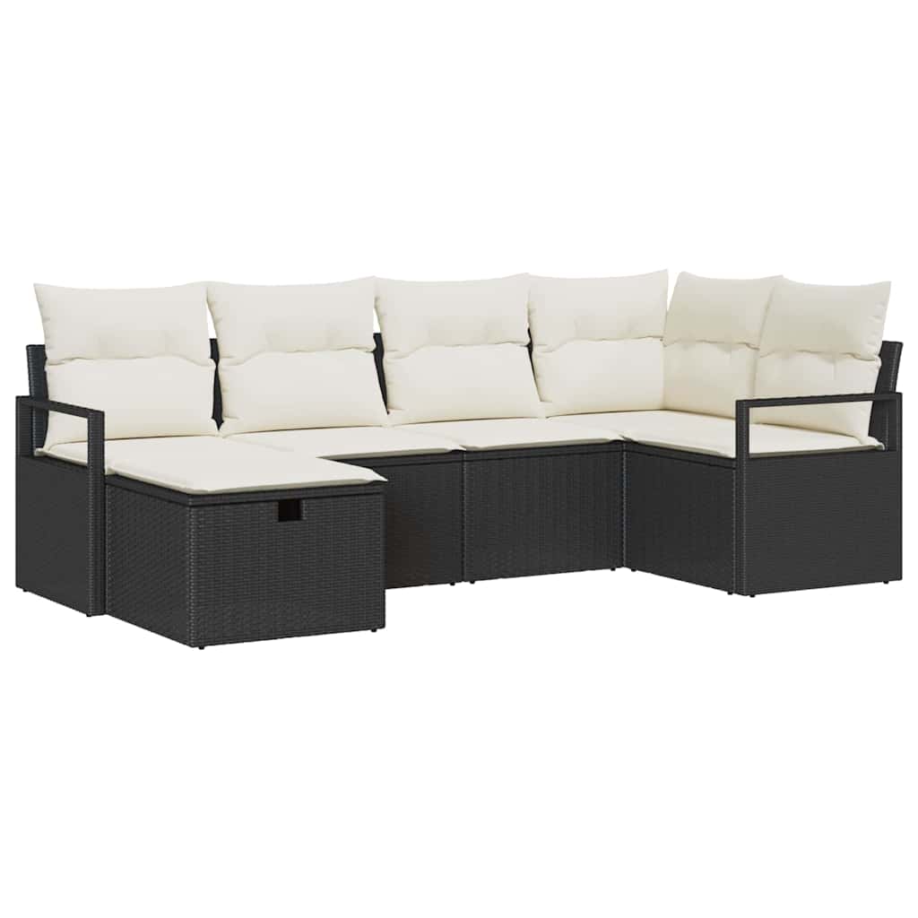 Garten-Sofa-Set 6 pcs Schwarz und Creme 232 x 122 x 85 cm