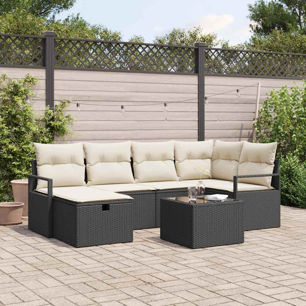 Garten-Sofa-Set 7 pcs Schwarz und Creme 232 x 122 x 85 cm
