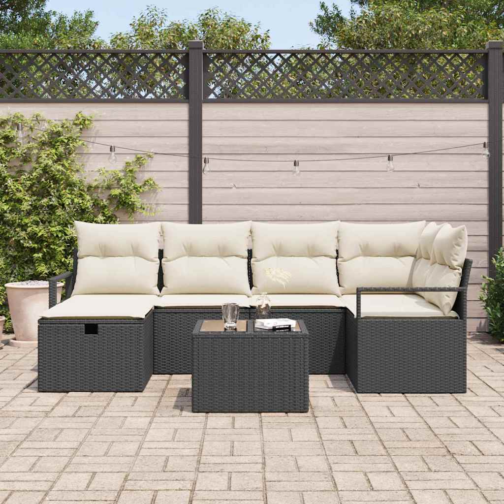 Garten-Sofa-Set 7 pcs Schwarz und Creme 232 x 122 x 85 cm