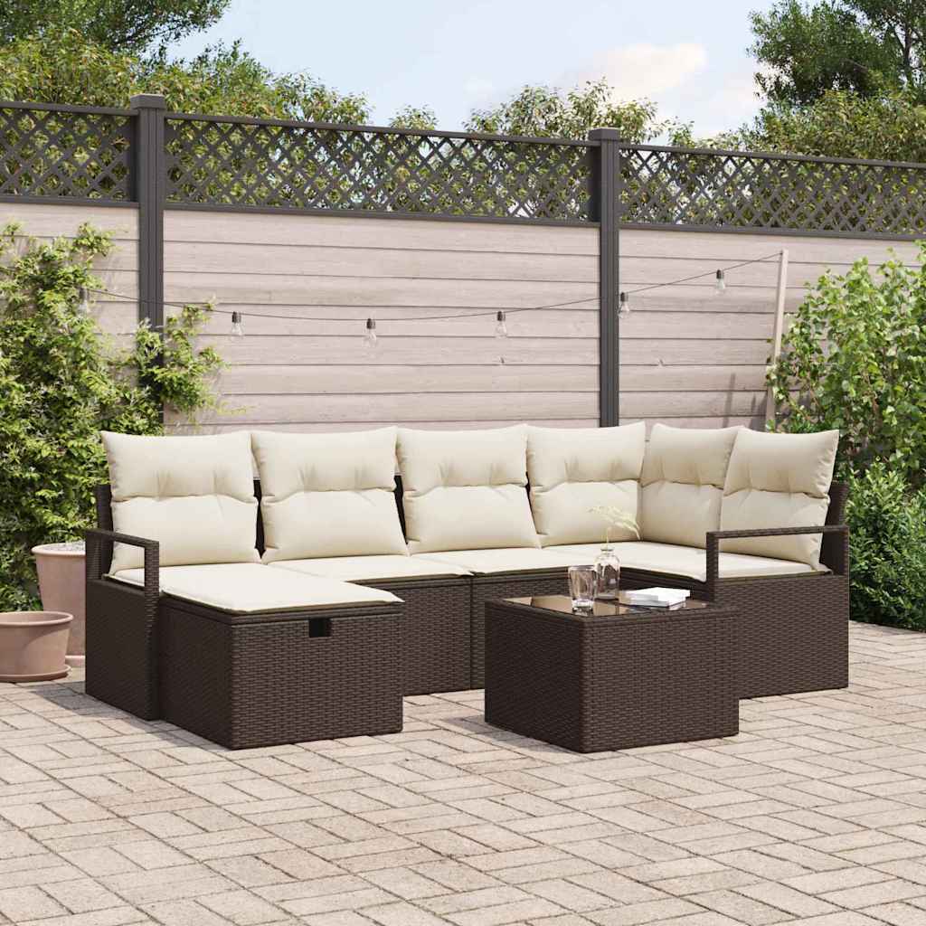 Garten-Sofa-Set 7 pcs Braun und Creme 232 x 122 x 85 cm